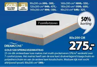 Jysk Dreamzone gold s30 springveermatras 50% Korting aanbieding