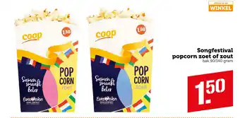 Coop Songfestival popcorn zoet of zout aanbieding