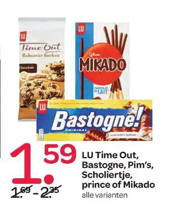 Spar Lu time out, bastogne, pim's, scholiertje, prince of mikado aanbieding