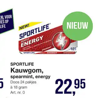 Bidfood Sportlife Kauwgom, spearmint, energy 18 gram aanbieding