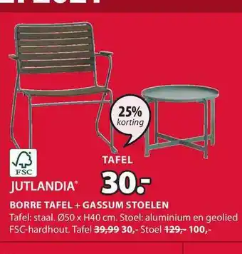 Jysk Jutlandia Borre Tafel + Gassum Stoelen 25% Korting aanbieding