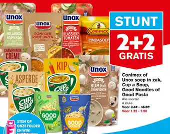 Hoogvliet Conimex of Unox soep in zak, Cup a Soup, Good Noodles of Good Pasta aanbieding