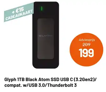 Kamera Express Glyph 1TB Black Atom SSD USB C (3.2Gen2)/ compat. w/USB 3.0/Thunderbolt 3 aanbieding