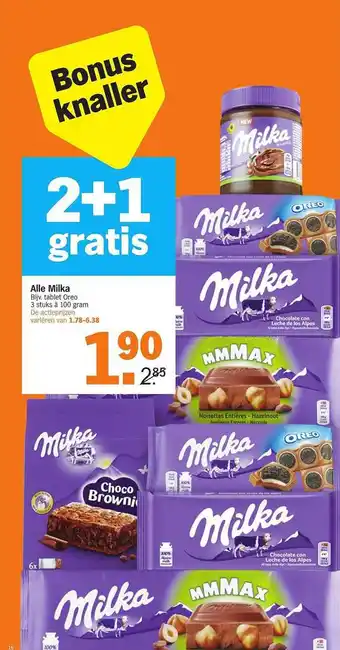 Albert Heijn Alle Milka 2+1 Gratis aanbieding