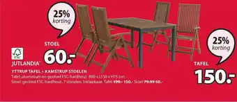 Jysk Jutlandia Yttrup Tafel + Kamstrup Stoelen 25% Korting aanbieding