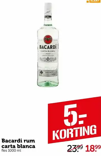 Coop Bacardi rum Carta Blanca 1L aanbieding