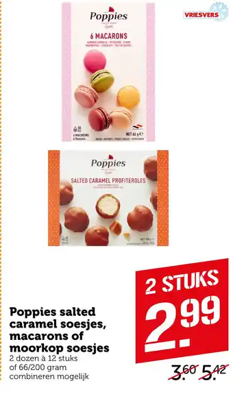 Coop Poppies salted caramel soesjes, macarons of moorkop soesjes aanbieding