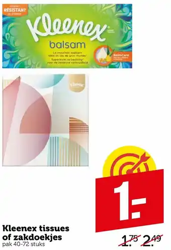 Coop Kleenex tissues of zakdoekjes aanbieding