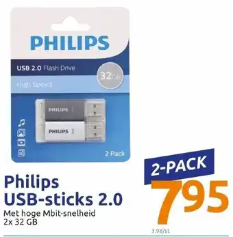 Action Philips USB-sticks 2.0 2x32GB aanbieding