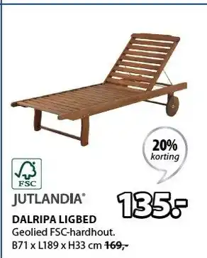 Jysk Dalripa ligbed 71x189x33 cm aanbieding