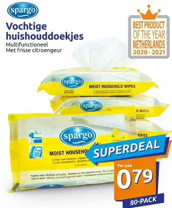 Action Spargo Vochtije huishouddoekjes 80-pack aanbieding
