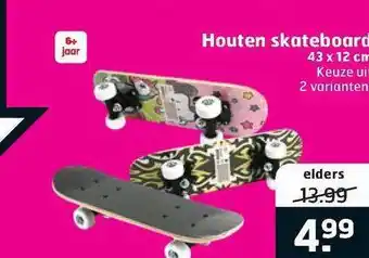 Trekpleister Houten skateboard 43 x 12 cm aanbieding