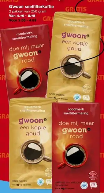 Hoogvliet G'woon snelfilterkoffie 250g aanbieding