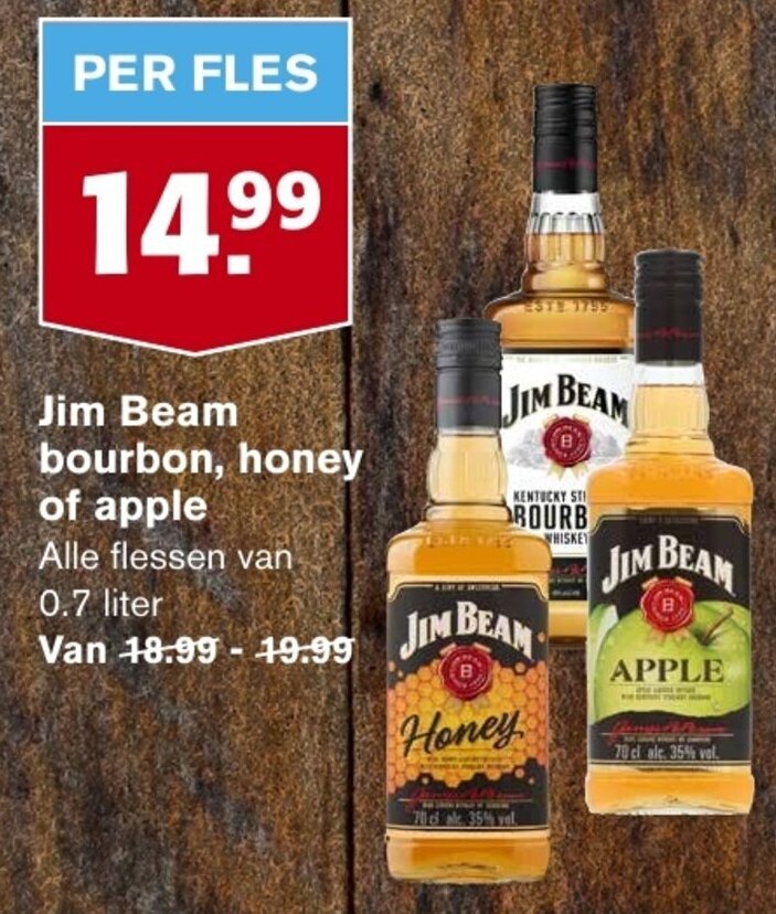 Jim Beam bourbon, honey of apple aanbieding bij Hoogvliet