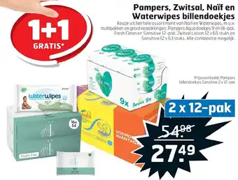 Trekpleister Pampers, Zwitzal, Naif en Waterwipes billendoekjes aanbieding