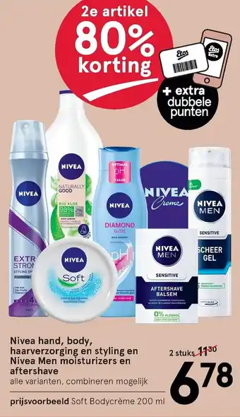 Etos Nivea hand, body, haarverzorging en styling en Nivea Men moisturizers en aftershave aanbieding