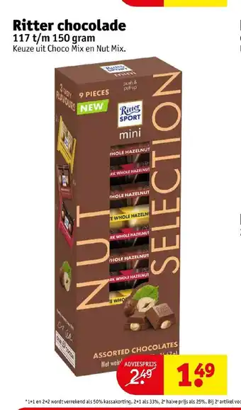 Kruidvat Ritter chocolade 117 t/m 150 gram aanbieding