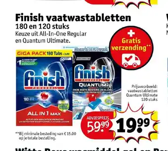 Kruidvat Finish vaatwastabletten 180 en 120 stuks aanbieding