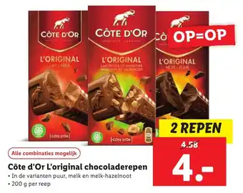 Lidl Cote d'or l'original chocoladerepen 200g aanbieding