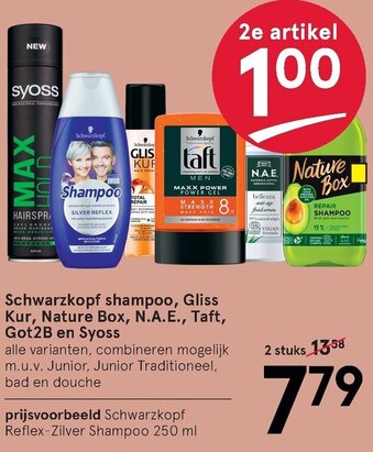 Etos Schwarzkopf schampoo, Gliss Kur, Nature Box, N.A.E., Taft, Got2B en Syoss aanbieding