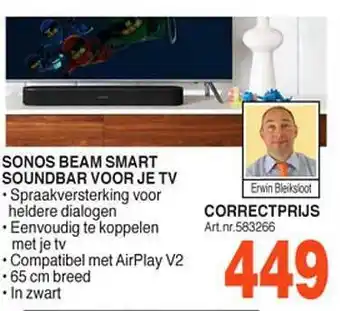 Correct Sonos Beam Smart Soundbar Voor Je TV aanbieding