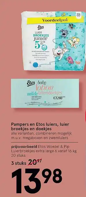 Etos Pampers En Etos Luiers, Luier Broekjes En Doekjes aanbieding