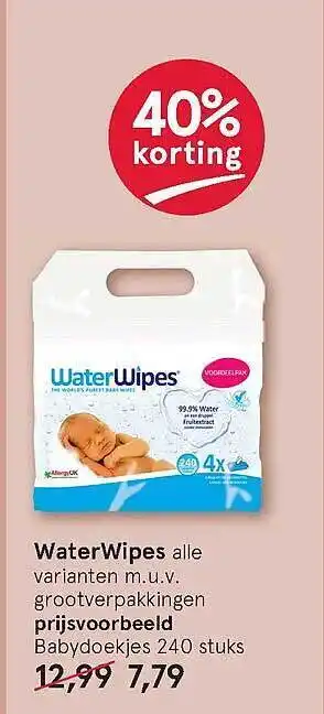 Etos WaterWipes Babydoekjes 40% Korting aanbieding