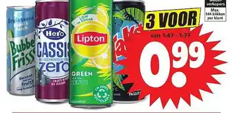 Dirk BubbelFrisss, Hero Cassis, Lipton Green Ice Tea Of Taksi aanbieding