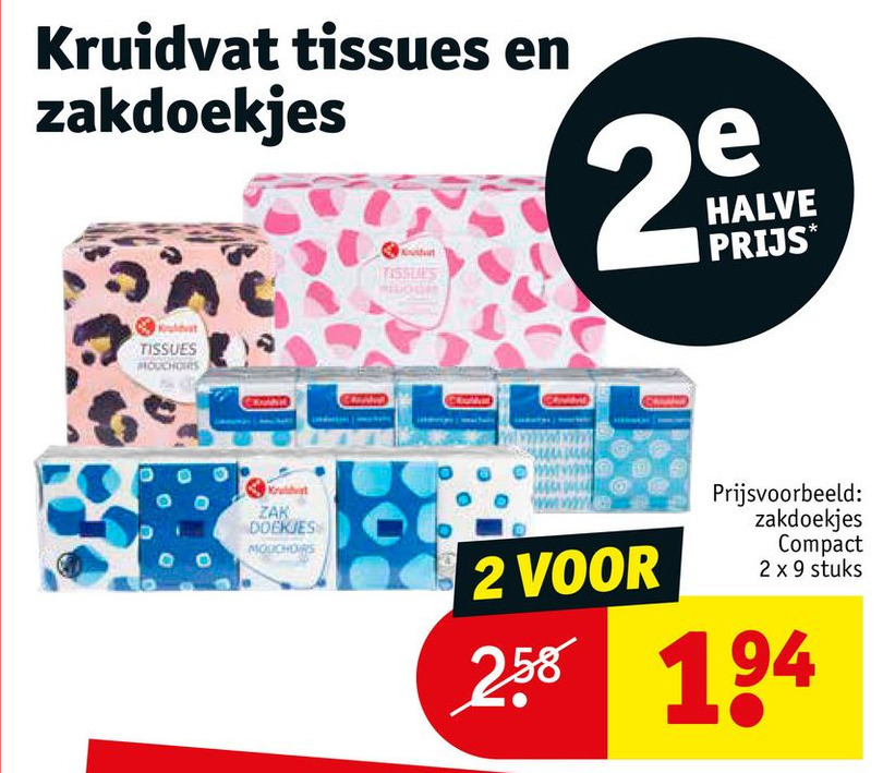 Kruidvat tissues en zakdoekjes aanbieding bij Kruidvat