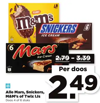 PLUS Mars, Snikers, M&M's of Twix ijs aanbieding