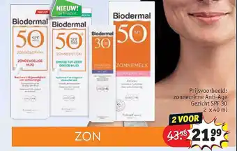 Kruidvat Biodermal Zonnecrème Anti-Age Gezicht SPF 30 aanbieding