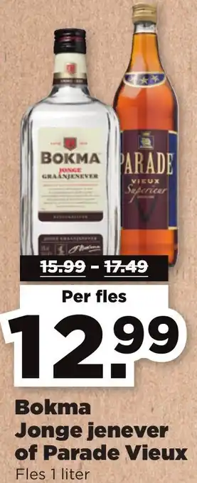 PLUS Bokma Jonge Graanjenever of Parade Vieux 1L aanbieding