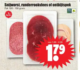 Dirk Snijworst, runderrokvlees of ontbijtspek pak 100-150 gram aanbieding