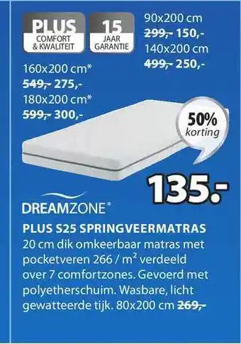 Jysk Dreamzone Plus S25 Springveermatras 50% Korting aanbieding