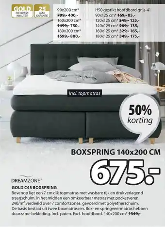 Jysk Dreamzone Gold C45 Boxspring 50% Korting aanbieding