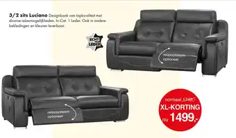 Woonsquare 3/2 zits Luciano Designbank van topkwaliteit met diverse relaxmogelijkheden. In Cat. 1 Leder. Ook in andere bekledingen en kl aanbieding