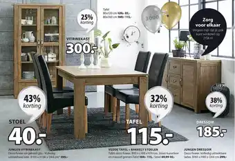 Jysk Jungen Vitrinekast, Vedde Tafel + Bakkely Stoelen Of Jungen Dressoir 25% - 43% Korting aanbieding