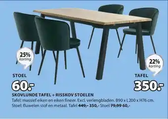 Jysk Skovlunde Tafel + Risskov Stoelen 22% - 25% Korting aanbieding