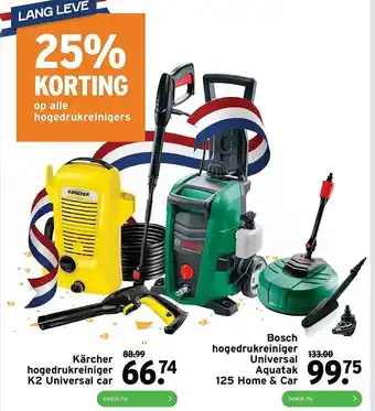 GAMMA Kärcher Hogedrukreiniger K2 Universal Car Of Bosch Hogedrukreiniger Universal Aquatak 125 Home & Car 25% Korting aanbieding