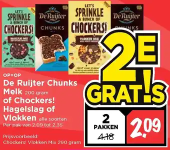 Vomar Voordeelmarkt De Ruijter Chunks Melk 200g of Chockers! Hagelslag of Vlokken aanbieding