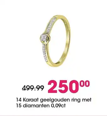 Lucardi 14 Karaat geelgouden ring met 15 diamanten 0,09ct aanbieding