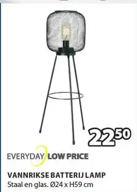 Jysk Everyday Low Price Vannrikse Batterij Lamp aanbieding