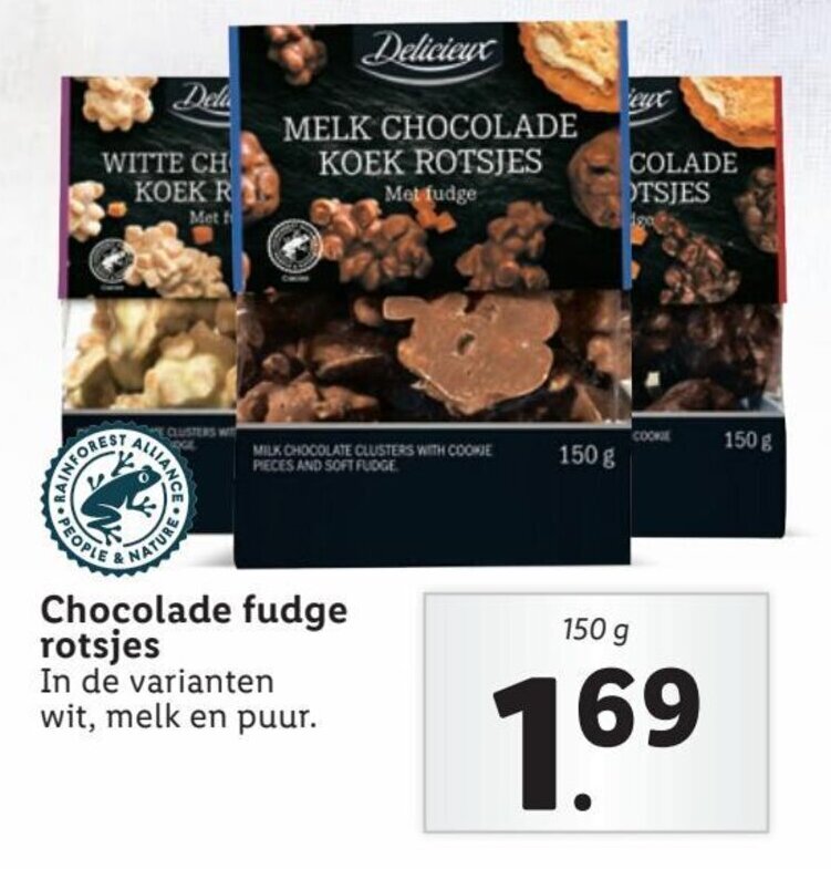 Chocolade fudge rotsjes 150g aanbieding bij Lidl