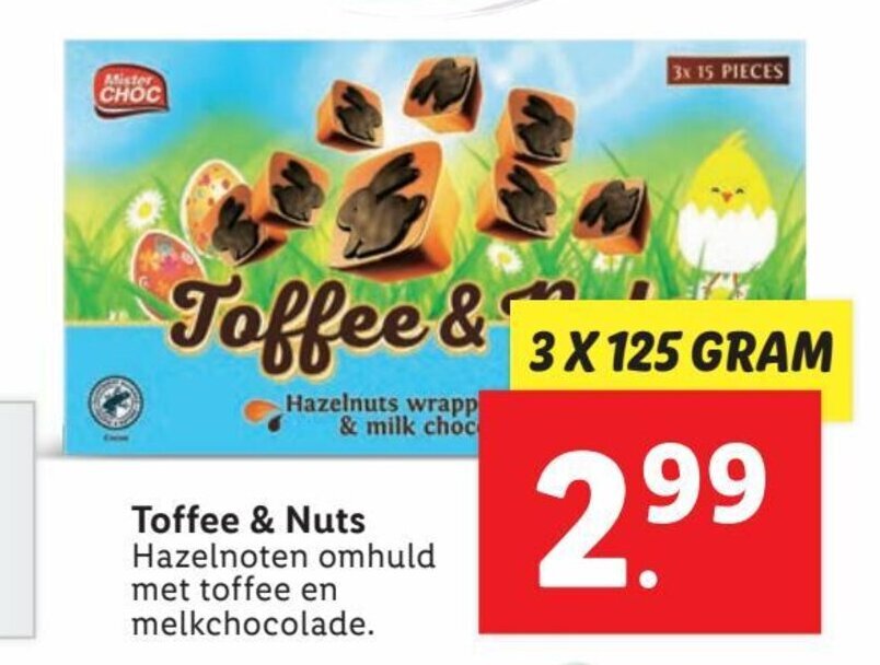 Toffee & Nuts 3x125 gram aanbieding bij Lidl