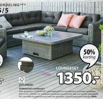 Jysk Jutlandia tambohuse loungeset B121xL121xH44/67 cm aanbieding