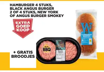 Jumbo Hamburger 4 stuks, black angus burger 2 of 4 stuks, new york of angus burger smokey aanbieding