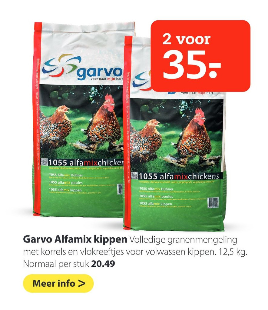 Garvo 1055 Alfamix Hühnerfutter 12,5kg - Gesundes Futter Mit Samen & Gemüse