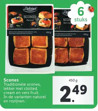 Lidl Scones Traditionele scones, lekker met clotted cream en vers fruit. In de varianten naturel en rozijnen. aanbieding