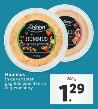 Lidl Hummus In de varianten gegrilde groenten en vijg-cranberry. aanbieding