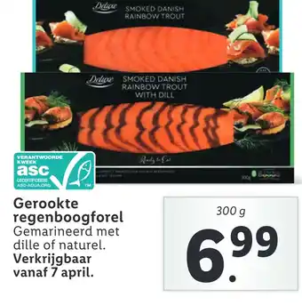 Lidl Gerookte regenboogforel Gemarineerd met dille of naturel. aanbieding